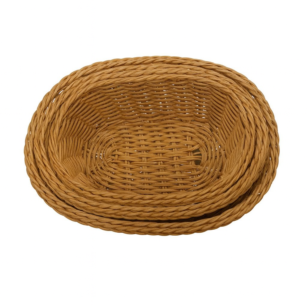 3-Piece Handwoven Oval Cane Bread Basket Set – Natural Brown Rattan Serving Baskets for Dining, Kitchen & Restaurants