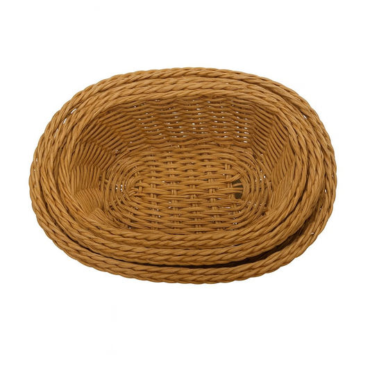 3-Piece Handwoven Oval Cane Bread Basket Set – Natural Brown Rattan Serving Baskets for Dining, Kitchen & Restaurants