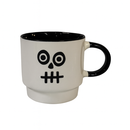 Black & White Skull Face Ceramic Mug – Halloween-Themed Coffee & Tea Cup