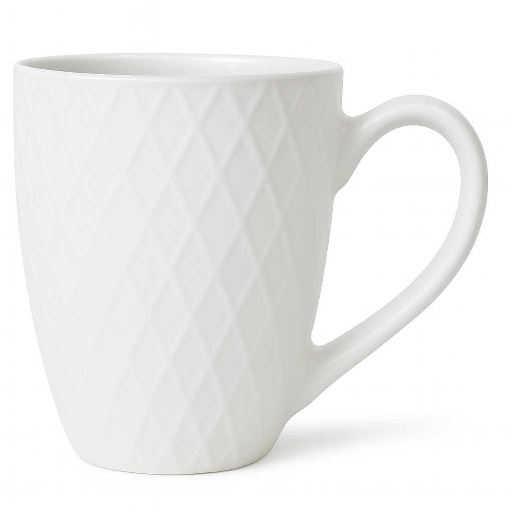 Textured Diamond Ceramic Mug – Modern Coffee & Tea Cup in White