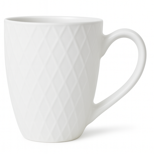 Textured Diamond Ceramic Mug – Modern Coffee & Tea Cup in White