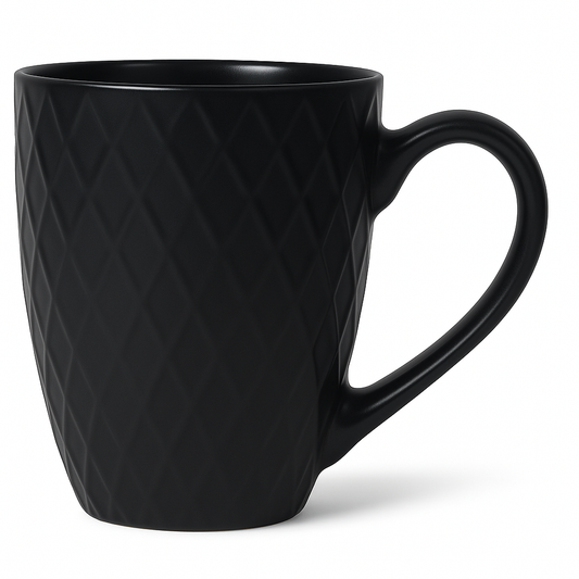Textured Diamond Ceramic Mug – Modern Coffee & Tea Cup in Black