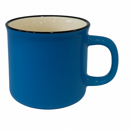 Classic Enamel-Style Ceramic Mug – Retro Coffee & Tea Cup in Blue