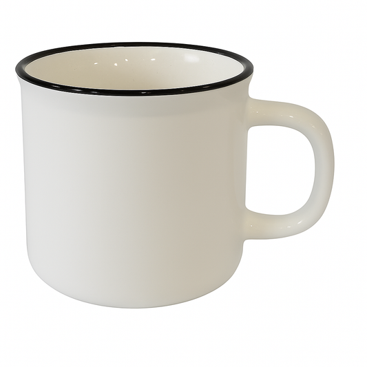 Classic Enamel-Style Ceramic Mug – Retro Coffee & Tea Cup in White