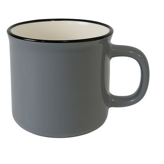 Classic Enamel-Style Ceramic Mug – Retro Coffee & Tea Cup in Grey