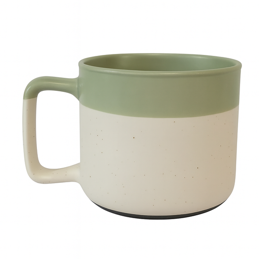 1Pc Modern Two-Tone Ceramic Mug – Wide Coffee & Tea Cup with Square Handle in Green