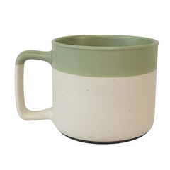 1Pc Modern Two-Tone Ceramic Mug – Wide Coffee & Tea Cup with Square Handle in Green