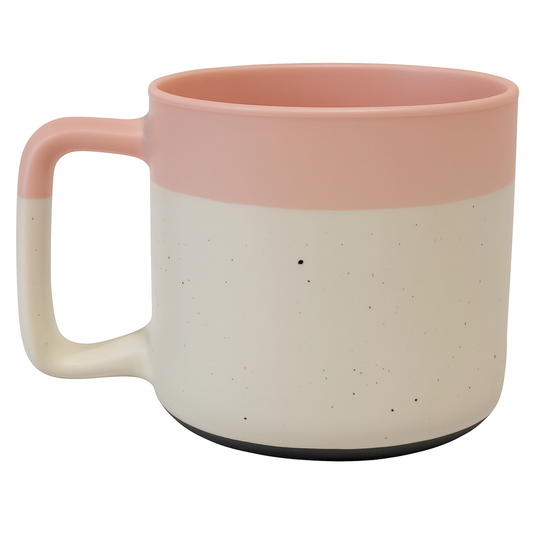 1Pc Modern Two-Tone Ceramic Mug – Wide Coffee & Tea Cup with Square Handle in Pink