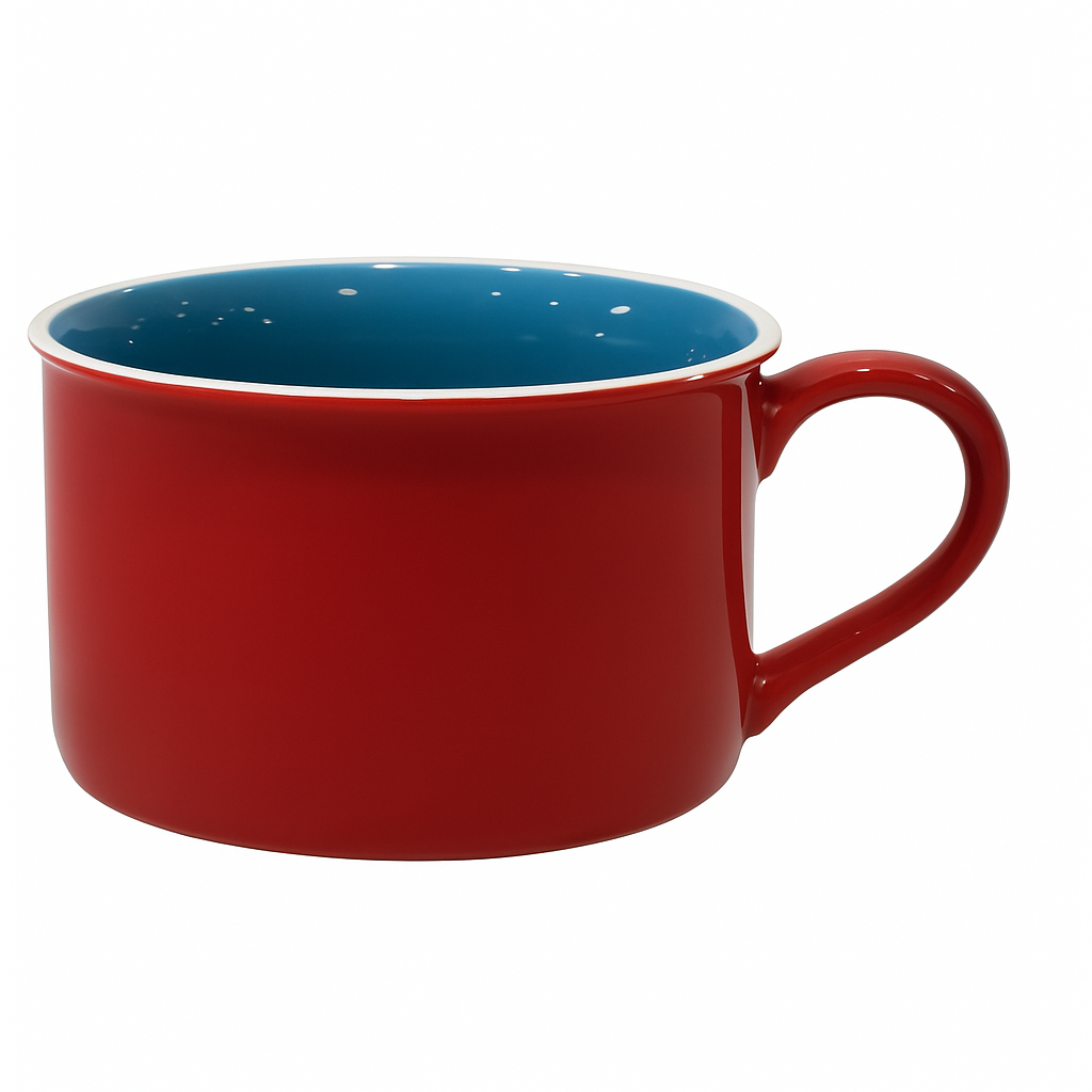 Vibrant Color Block Ceramic Mug – Modern Wide Coffee & Tea Cup in Red