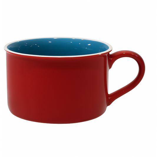 Vibrant Color Block Ceramic Mug – Modern Wide Coffee & Tea Cup in Red
