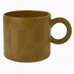 Modern Geometric Ceramic Mug – Matte Mustard Coffee Cup with Round Handle