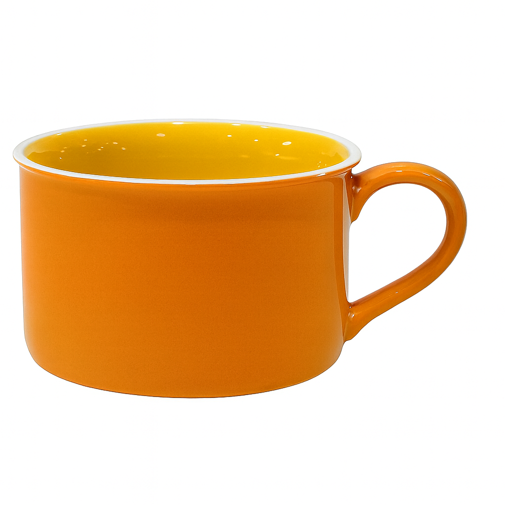 Vibrant Color Block Ceramic Mug – Modern Wide Coffee & Tea Cup in Orange