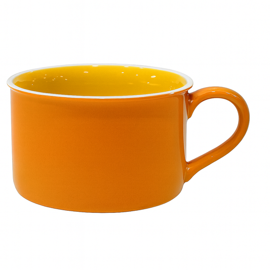 Vibrant Color Block Ceramic Mug – Modern Wide Coffee & Tea Cup in Orange