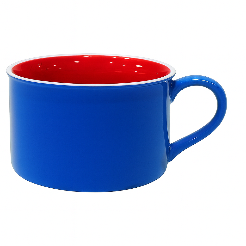 Vibrant Color Block Ceramic Mug – Modern Wide Coffee & Tea Cup in Blue