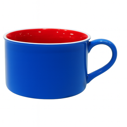 Vibrant Color Block Ceramic Mug – Modern Wide Coffee & Tea Cup in Blue