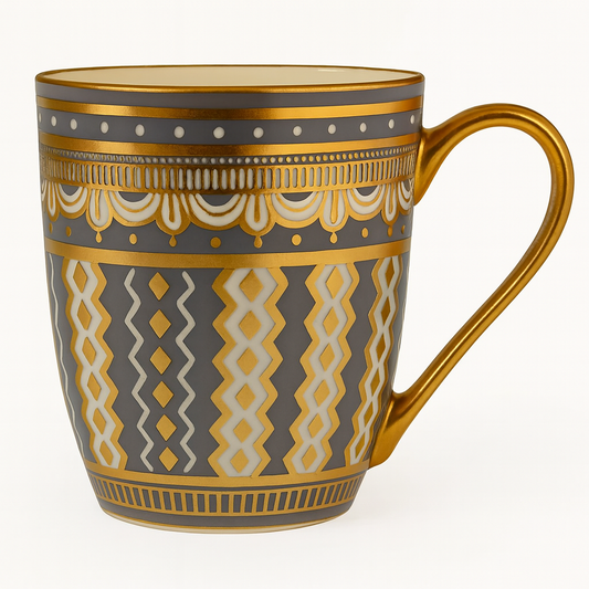 Bohemian Luxe Ceramic Mug – Gold Handle Coffee & Tea Cups Grey
