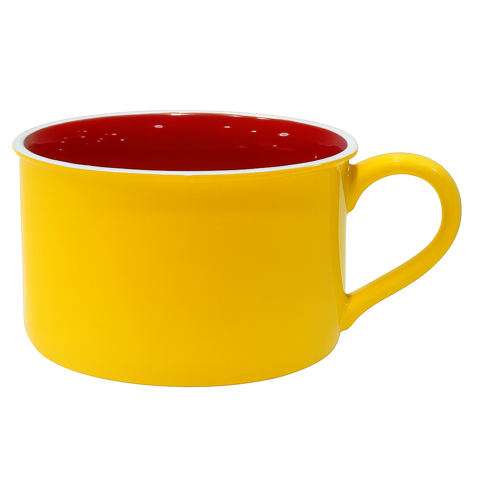 Vibrant Color Block Ceramic Mug – Modern Wide Coffee & Tea Cup in Yellow