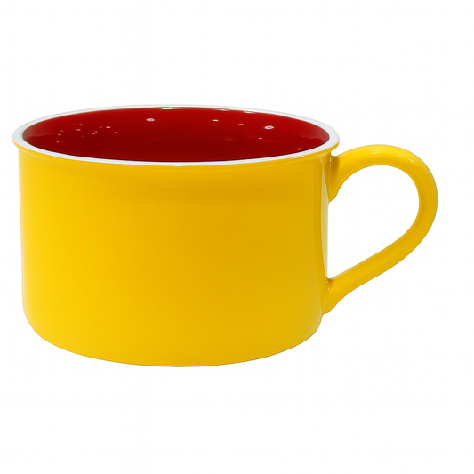 Vibrant Color Block Ceramic Mug – Modern Wide Coffee & Tea Cup in Yellow