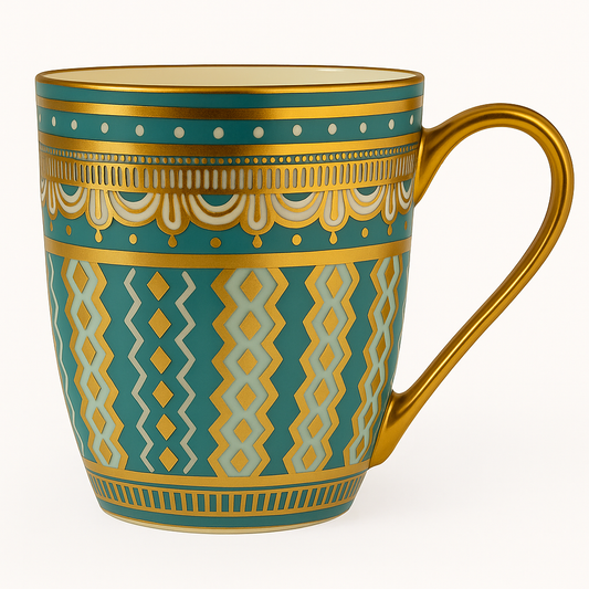Bohemian Luxe Ceramic Mug – Gold Handle Coffee & Tea Cups Blue