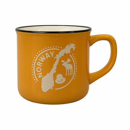 1Pc Norway Enamel-Style Ceramic Mug – Nordic Travel Coffee Cup in Mustard Yellow