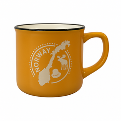 1Pc Norway Enamel-Style Ceramic Mug – Nordic Travel Coffee Cup in Mustard Yellow