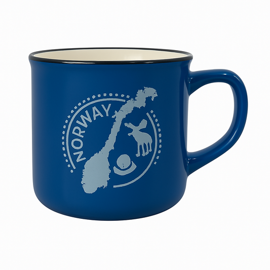 1Pc Norway Enamel-Style Ceramic Mug – Nordic Travel Coffee Cup in Blue or Mustard Yellow