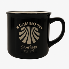Camino de Santiago Enamel-Style Ceramic Mug – Travel-Inspired Coffee & Tea Cup in Black