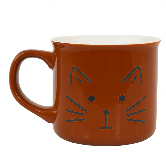 Cute Cat Face Ceramic Mug – Brown Coffee Cup for Cat Lovers