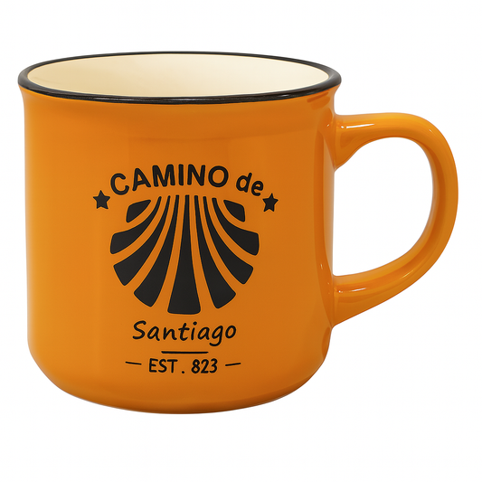 Camino de Santiago Enamel-Style Ceramic Mug – Travel-Inspired Coffee & Tea Cup in yellow