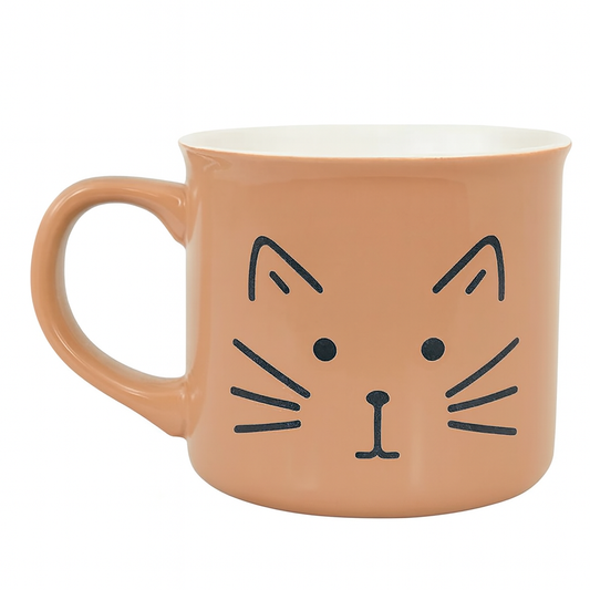 Cute Cat Face Ceramic Mug – Beige Coffee Cup for Cat Lovers