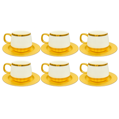 6Pc Cup & Saucer Luxury Half-Metal Ceramic Coffee Cup Set – Black & Gold, White & Gold with Matching Saucers
