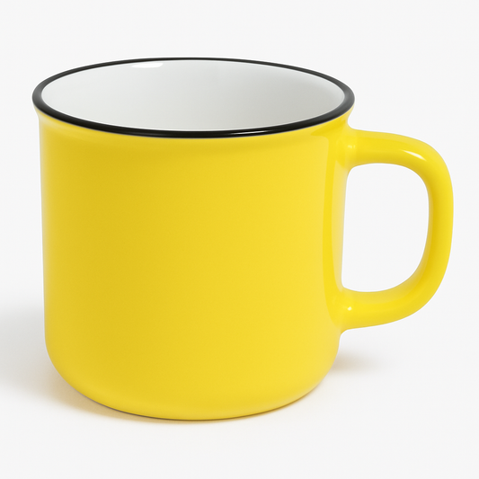 Classic Enamel-Style Ceramic Mug – Retro Coffee & Tea Cup in yellow