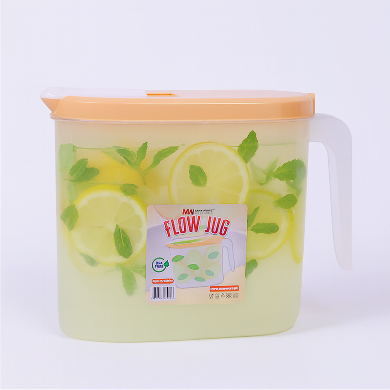 1pc Flow Jug – 1500 ml Plastic Water & Juice Jug with Easy-Pour Lid (White, Grey, Pink, Beige) - Habitt