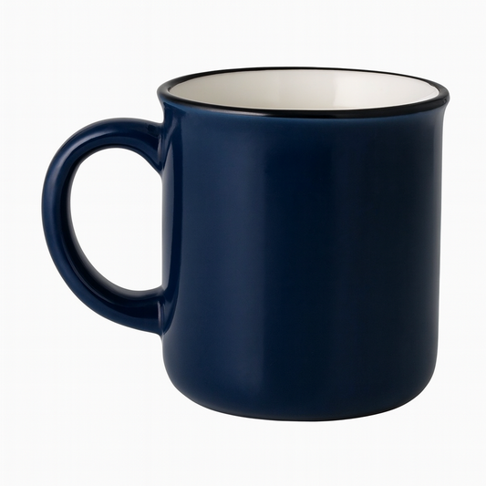Classic Enamel-Style Ceramic Mug – Retro Coffee & Tea Cup in Blue