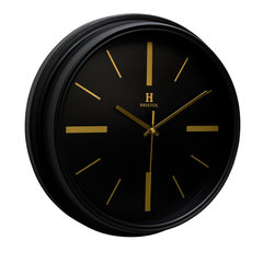 Modern Black & Gold Wall Clock – 14.5-Inch “Bristol” Decorative Clock with Sleek Plastic Frame