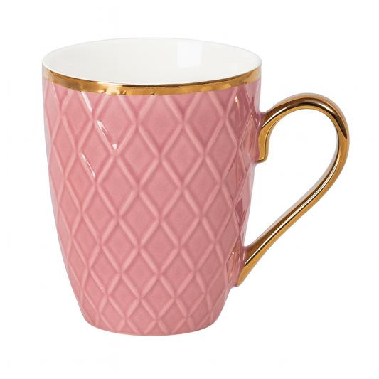 Textured Pink Ceramic Mug with Gold Handle – Elegant Coffee & Tea Cup