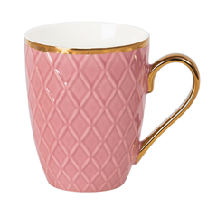 Textured Pink Ceramic Mug with Gold Handle – Elegant Coffee & Tea Cup