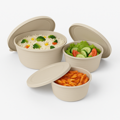 3Pc Round Storage Containers with Lids – Food-Safe Plastic Kitchen Containers (Brown)