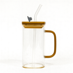 250ml Straw Glass – Clear Borosilicate with Handle, Lid & Reusable Straw (Green, Brown, Blue,Transparent)