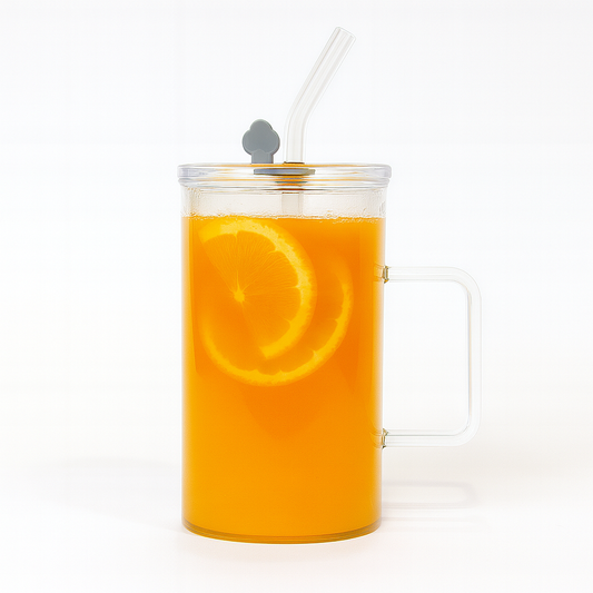 250ml Straw Glass – Clear Borosilicate with Handle, Lid & Reusable Straw