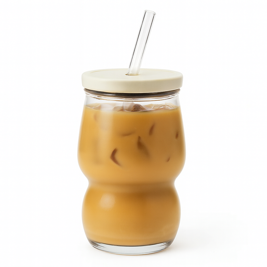 Clear Iced Tea Glass with Lid & Straw – Large Curved Drinking Jar