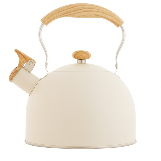 1Pc Exclusive 2.5L Enamel Whistling Kettle – Vintage Style Tea & Coffee Kettle with Wood-Effect Handle (Black, White, Beige,Blue) - Habitt
