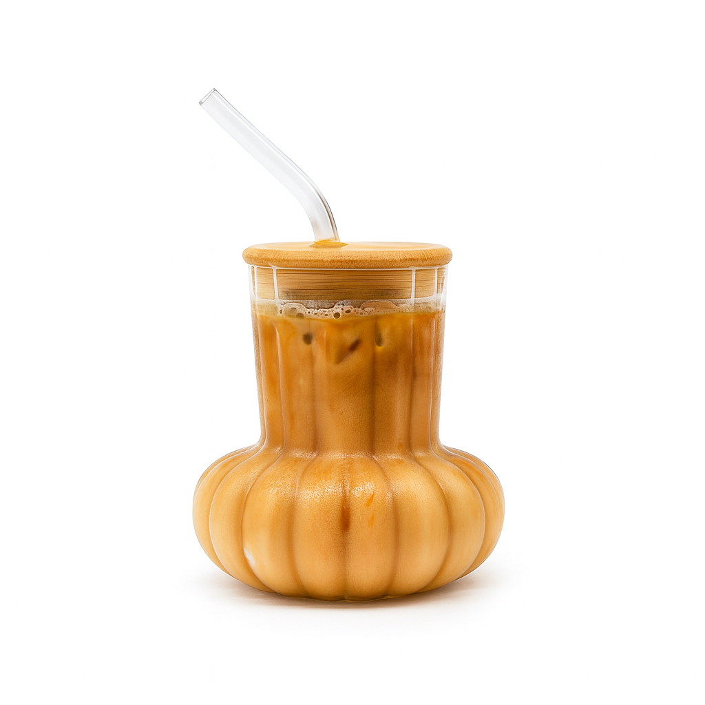 350ml Straw Glass – Clear Borosilicate with Wooden Lid & Reusable Straw