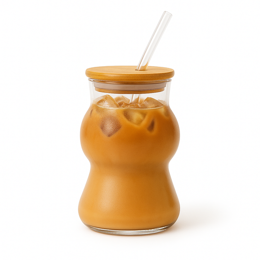 Glass Tumbler with Bamboo Lid & Straw – 450ml