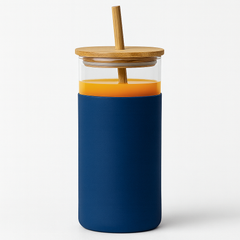 1Pc 500ml Straw Glass Bottle – Reusable with Wooden Lid & Silicone Sleeve (Green, Pink, Blue, Beige)