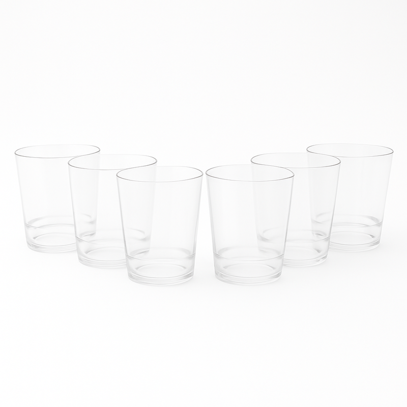 (Pack of 6) Multi-Colored Drinking Glasses – Premium Transparent Tumblers in Purple, Grey, Blue, Pink & Clear Shades - Habitt