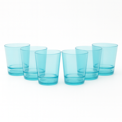 (Pack of 6) Multi-Colored Drinking Glasses – Premium Transparent Tumblers in Purple, Grey, Blue, Pink & Clear Shades
