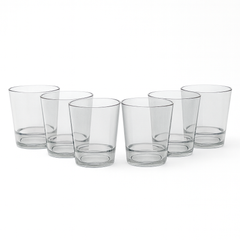 (Pack of 6) Multi-Colored Drinking Glasses – Premium Transparent Tumblers in Purple, Grey, Blue, Pink & Clear Shades