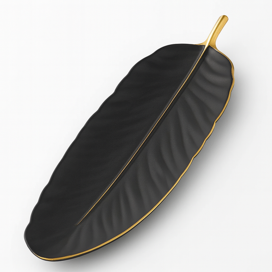 1Pc Leaf Platter Single – Black & White | Elegant Ceramic Serving Platter