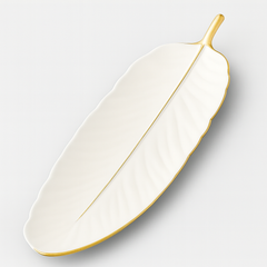 1Pc Leaf Platter Single – Black & White | Elegant Ceramic Serving Platter